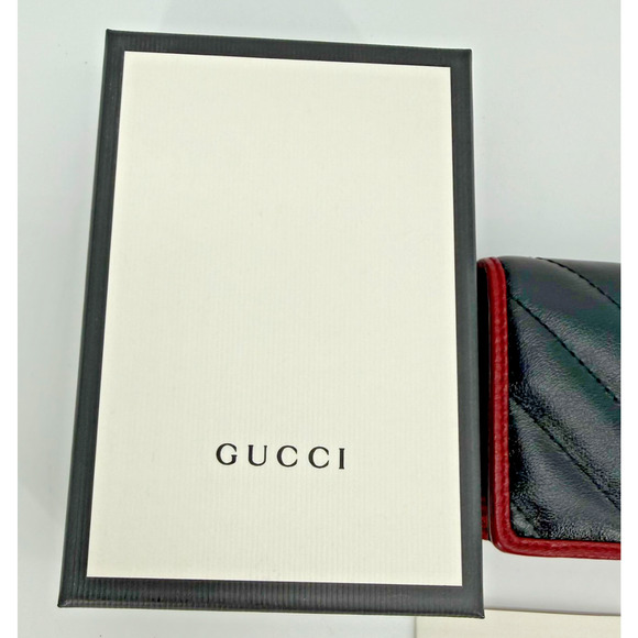 New GUCCI GG Marmont Diagonal Black and Red Leather Bifold Card Wallet W/ Box - Picture 3 of 15